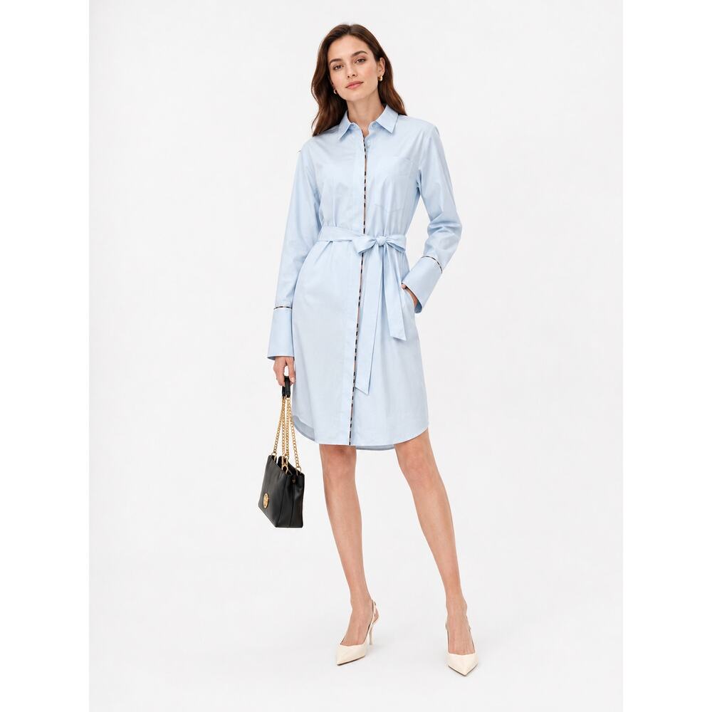Burberry Pale Blue Button-Front Tie-Waist Shirt Dress 6 - Picture 2 of 11